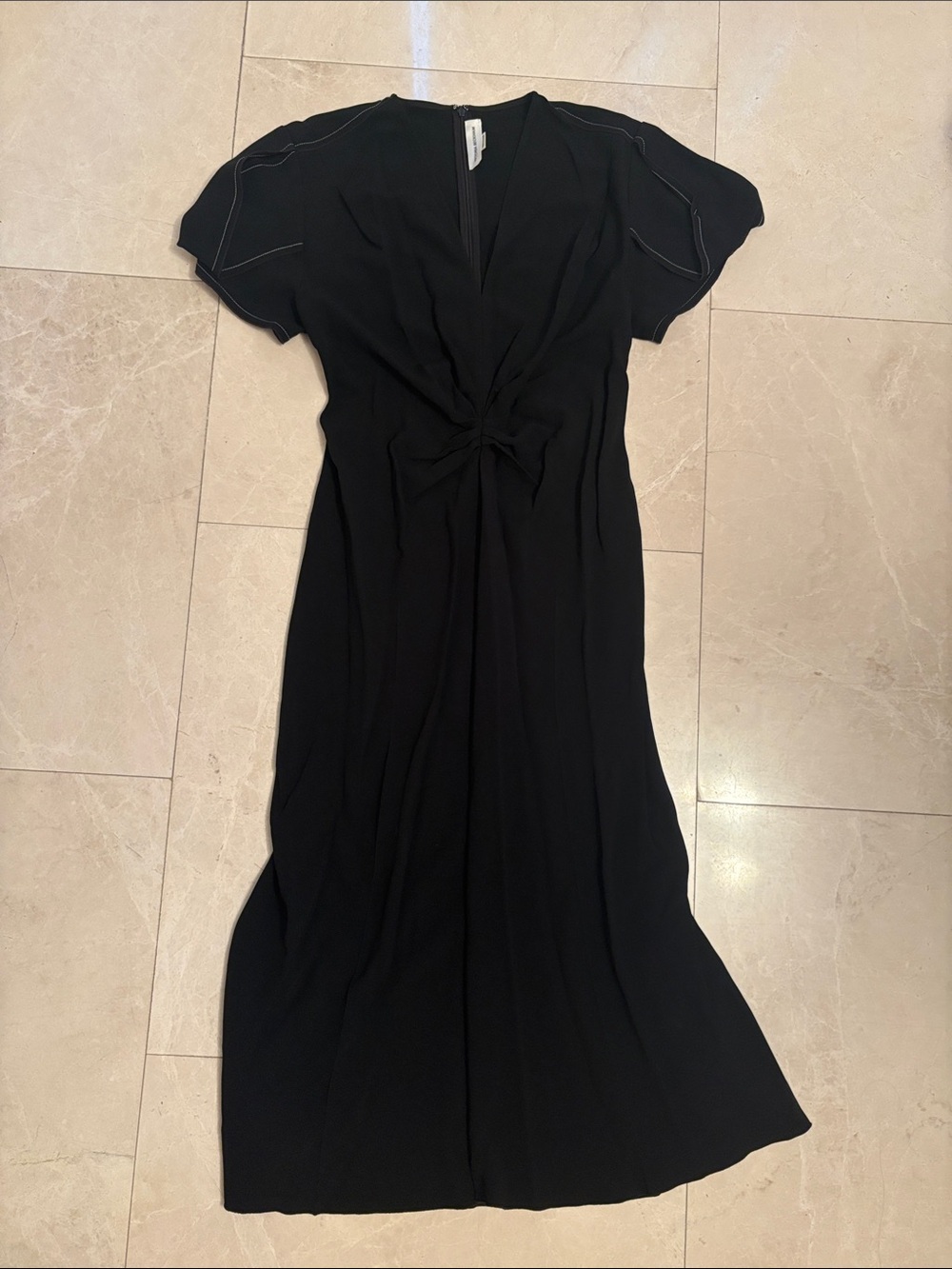 Victoria Beckham V Neck Gathered Front Midi Dress